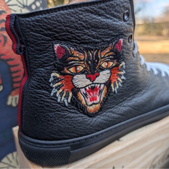 Gucci Black High-Top Sneakers with Colorful Embroidery - Picture 1 of 11